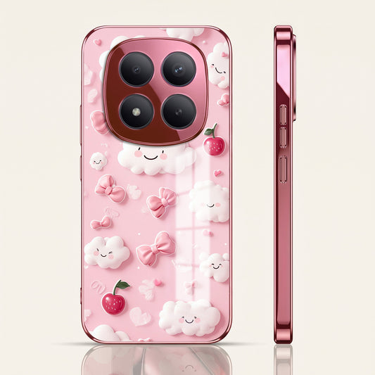 Redmi Note 15 Pro+ 5G Luxury 3D Clouds Pink Electroplated Glass Phone Back Case