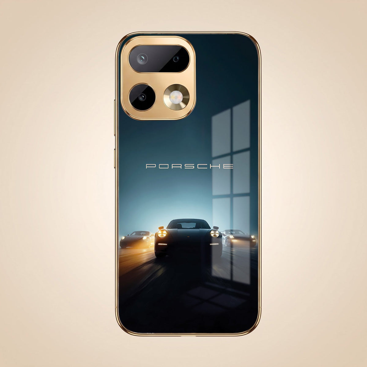 Realme 16 Pro+ 5G Porsche Luxury Gold Electroplated Glass Phone Back Case