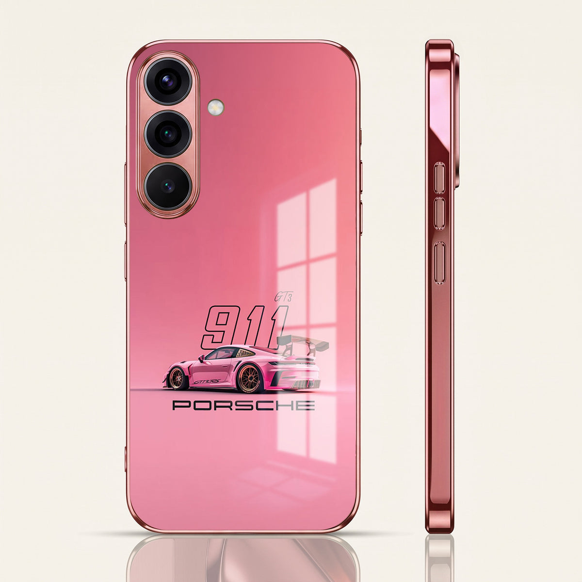 Samsung Galaxy A36 5G Luxury Porsche 911 Pink Electroplated Glass Phone Back Case