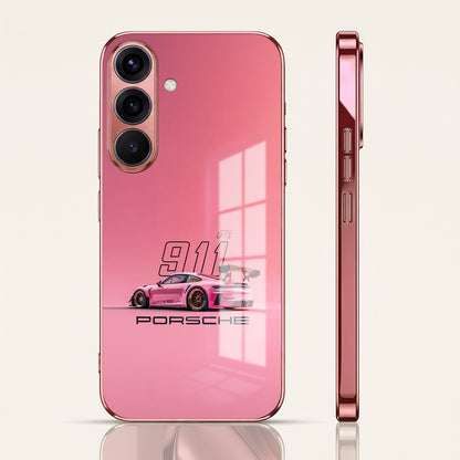 Samsung Galaxy A36 5G Luxury Porsche 911 Pink Electroplated Glass Phone Back Case