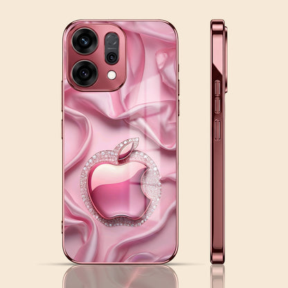 Oppo Reno 14 5G Luxury Apple Logo Pink Electroplated Glass Phone Back Case