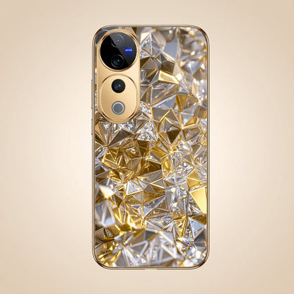 Vivo V40 Pro 5G White Diamond Shatter Gold Electroplated Glass Phone Back Case