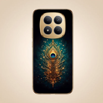 Redmi Note 15 Pro+ 5G Golden Peacock Feather Gold Electroplated Glass Phone Back Case
