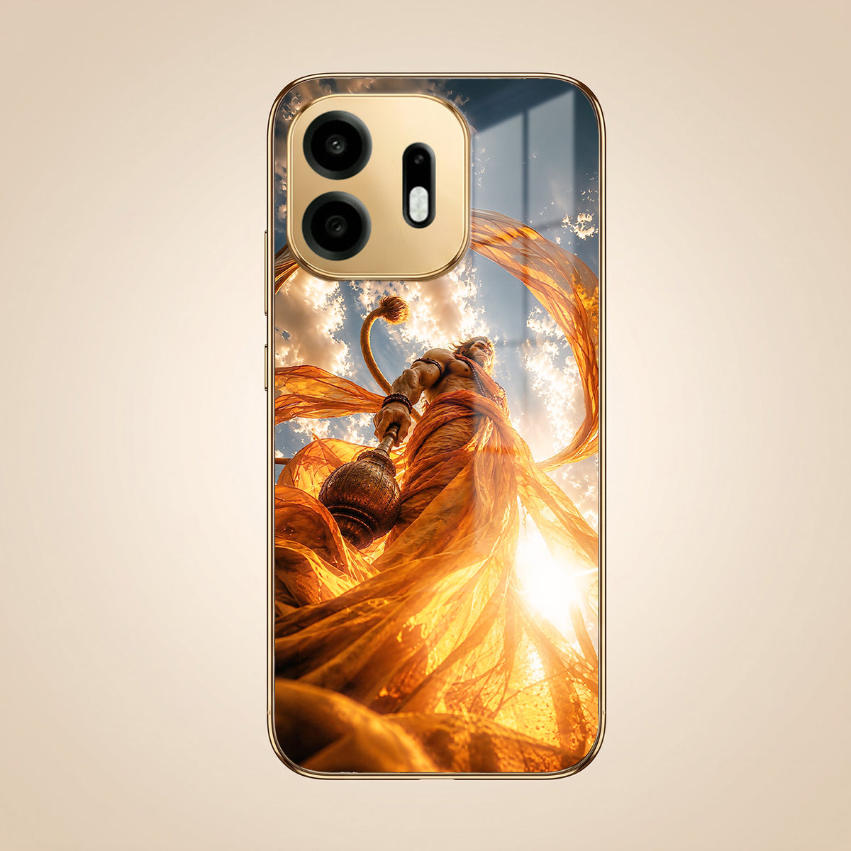 OnePlus N6 5G Divine Hanuman Gold Electroplated Glass Phone Back Case