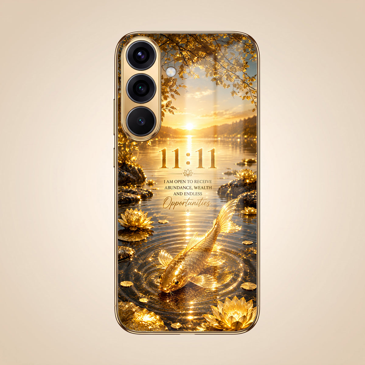Samsung Galaxy A36 5G 11:11 Manifestation Gold Electroplated Glass Phone Back Case