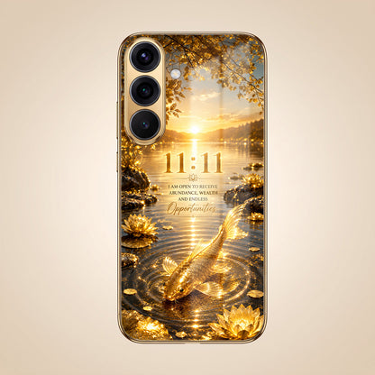 Samsung Galaxy A36 5G 11:11 Manifestation Gold Electroplated Glass Phone Back Case