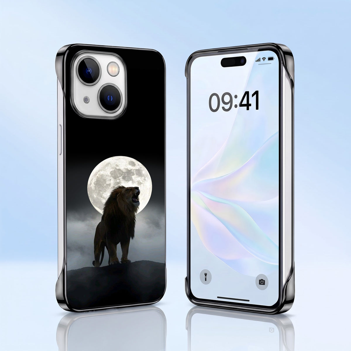 iPhone 15 5G Lunar Lion Black Printed  Frameless Back Case