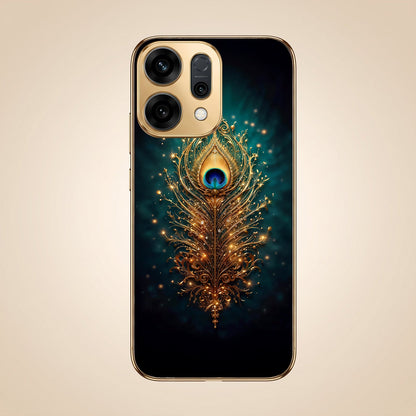 Oppo Reno 14 5G Golden Peacock Feather Gold Electroplated Glass Phone Back Case