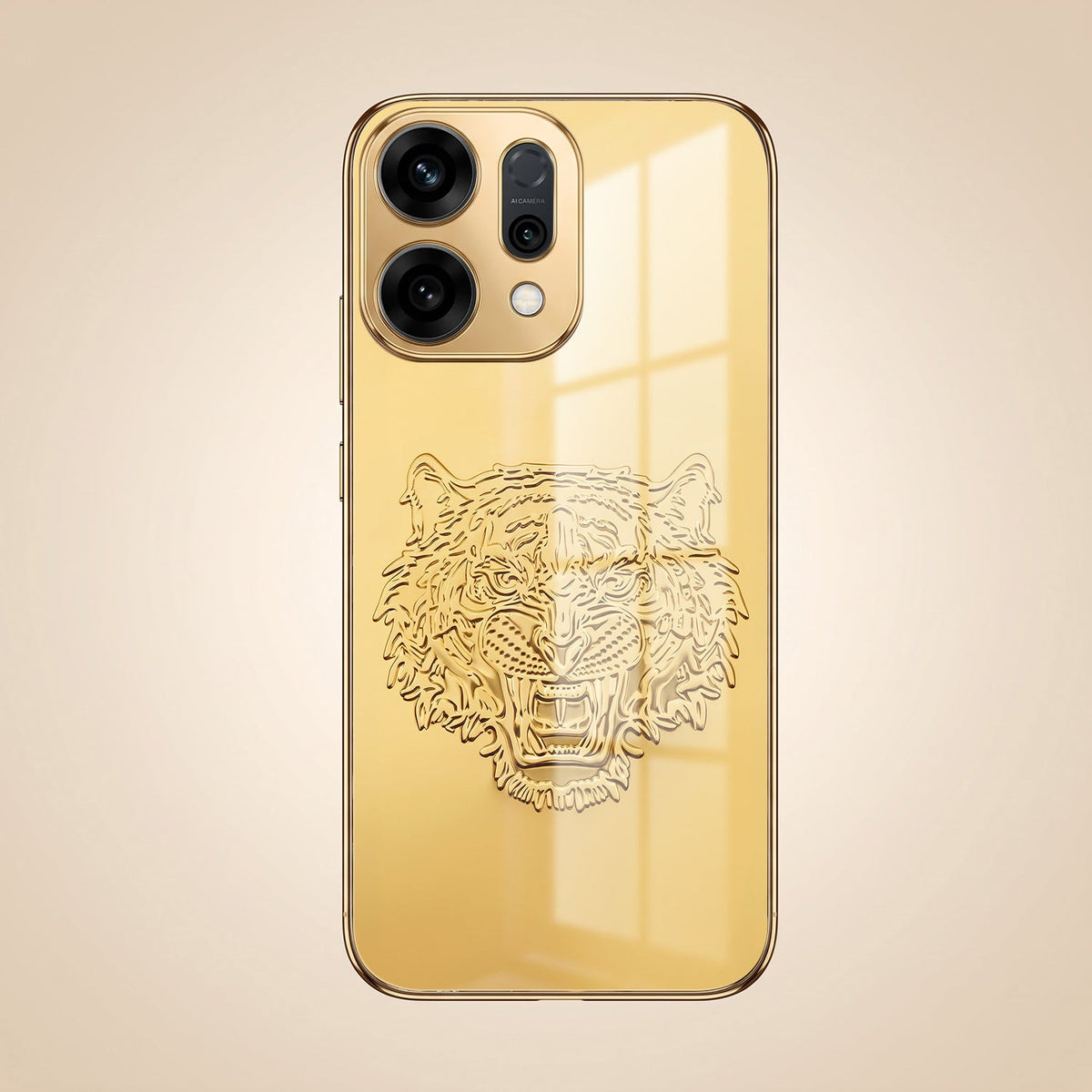 Oppo Reno 14 5G Golden Tiger Face Gold Electroplated Glass Phone Back Case