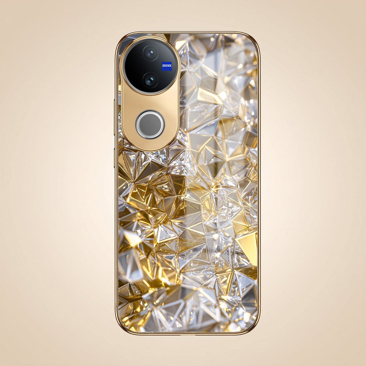 Vivo V50 5G White Diamond Shatter Gold Electroplated Glass Phone Back Case