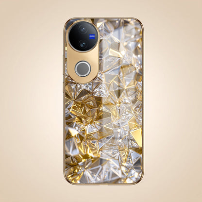 Vivo V50 5G White Diamond Shatter Gold Electroplated Glass Phone Back Case