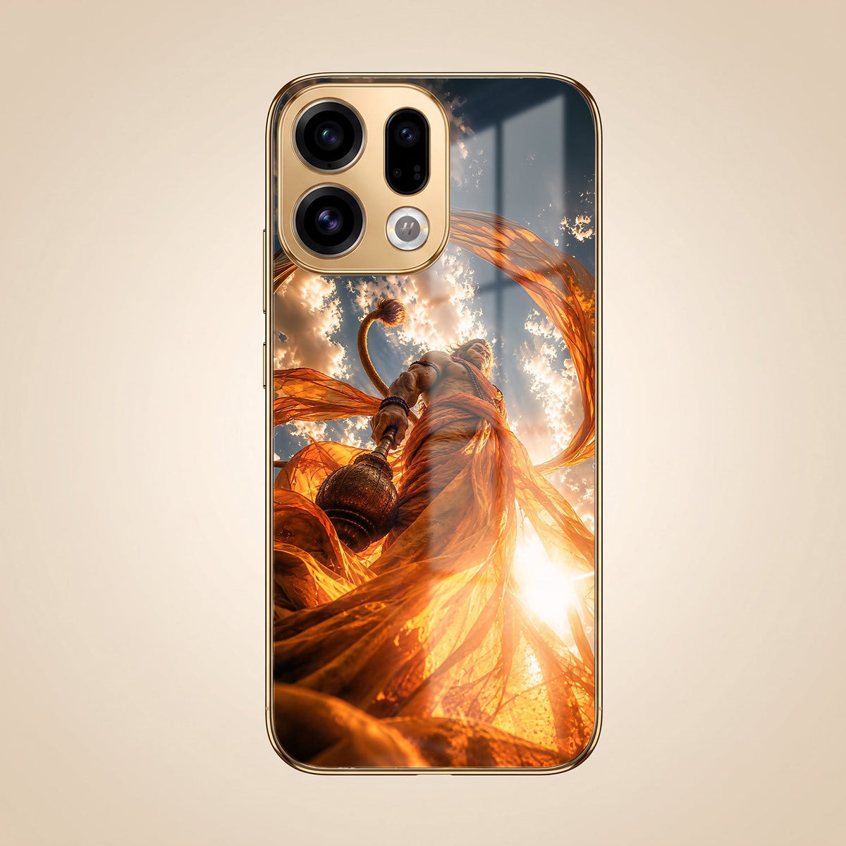 Oppo Find X9 5G Divine Hanuman Gold Electroplated Glass Phone Back Case