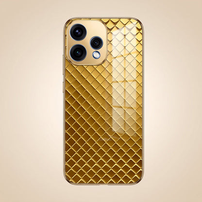 Oppo Reno 15 5G Golden Criss Cross Gold Electroplated Glass Phone Back Case
