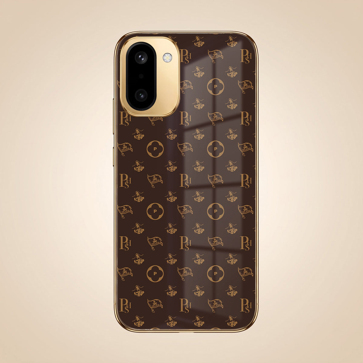 OnePlus 15R 5G Luxury Monogram Brown Gold Electroplated Glass Phone Back Case