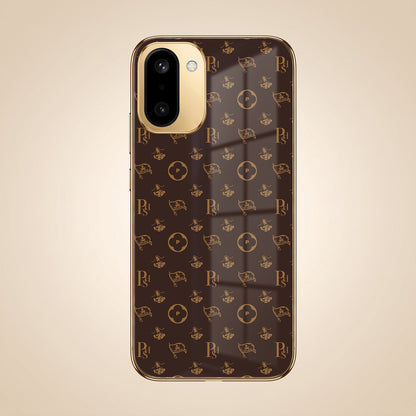 OnePlus 15R 5G Luxury Monogram Brown Gold Electroplated Glass Phone Back Case