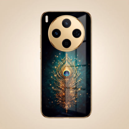 Vivo X300 5G Golden Peacock Feather Gold Electroplated Glass Phone Back Case
