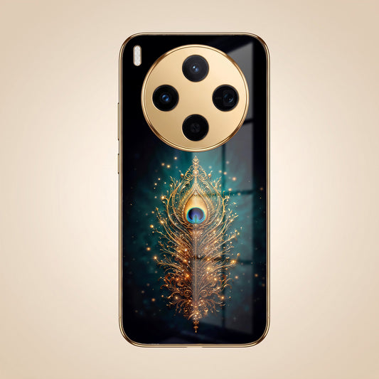Vivo X300 5G Golden Peacock Feather Gold Electroplated Glass Phone Back Case
