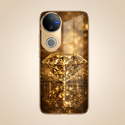 Vivo V50 5G Golden Diamond Gold Electroplated Glass Phone Back Case