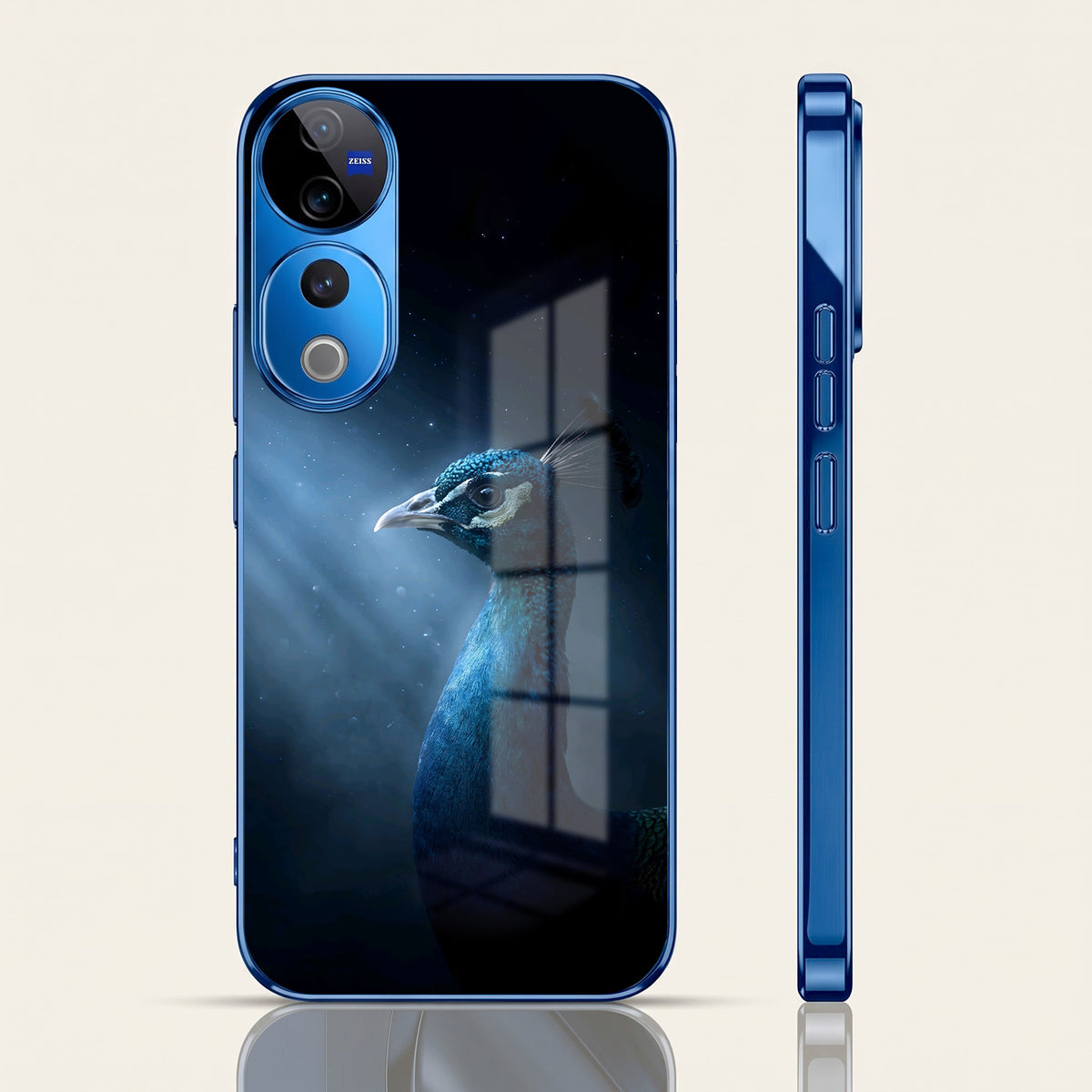 Vivo V40 Pro 5G Royal Peacock Blue Electroplated Glass Phone Back Case
