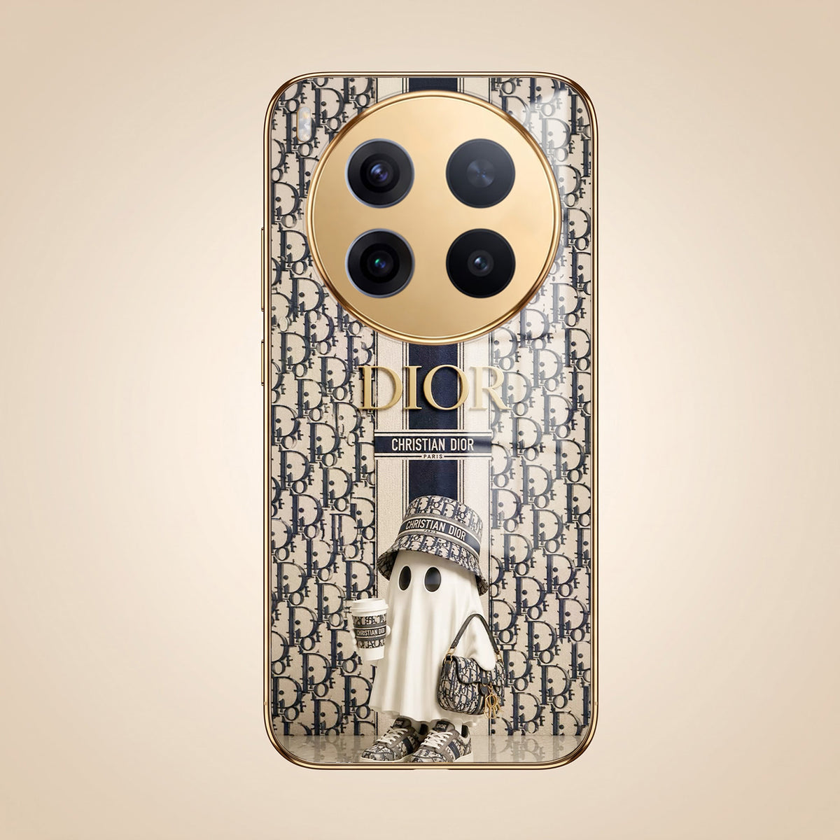 Vivo X300 Pro 5G Luxury Dior Gold Electroplated Glass Phone Back Case
