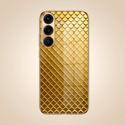 Samsung Galaxy A36 5G Golden Criss Cross Gold Electroplated Glass Phone Back Case