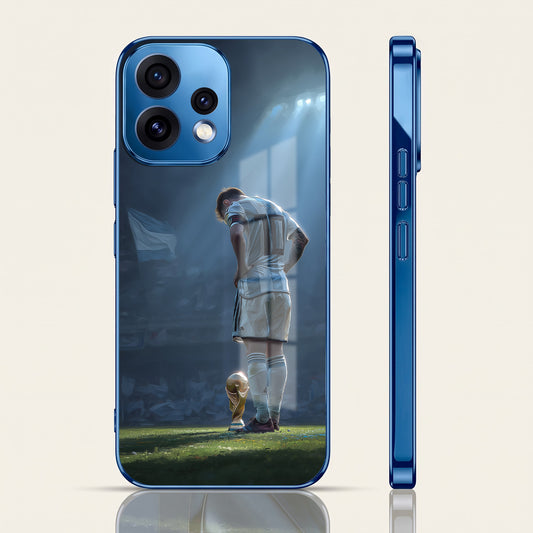 Oppo Reno 15 5G Football Champion Blue Electroplated Glass Phone Back Case