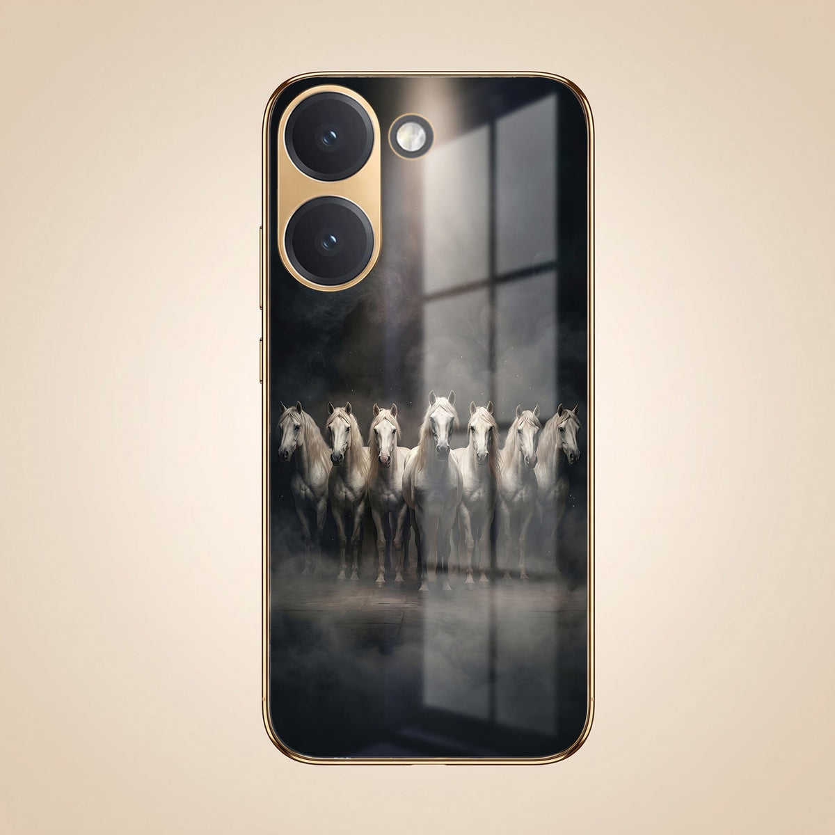 Poco X8 Pro 5G Running Horses Gold Electroplated Glass Phone Back Case