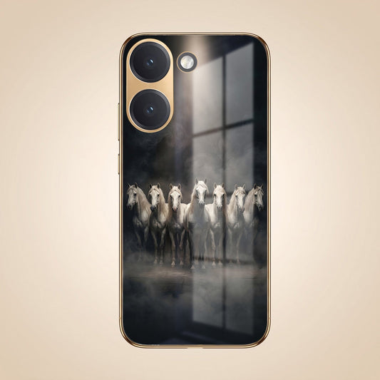 Poco X8 Pro 5G Running Horses Gold Electroplated Glass Phone Back Case