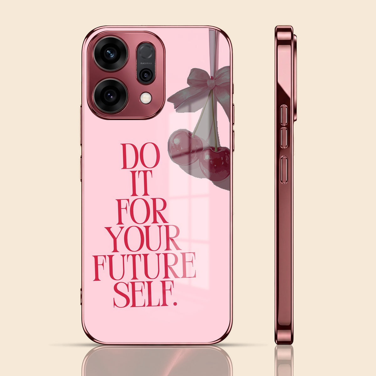 Oppo Reno 14 5G  Future Self Pink Electroplated Glass Phone Back Case