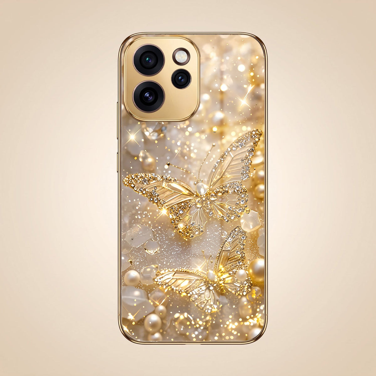 Oppo Reno 15 Pro Mini 5G Golden Butterfly Gold Electroplated Glass Phone Back Case