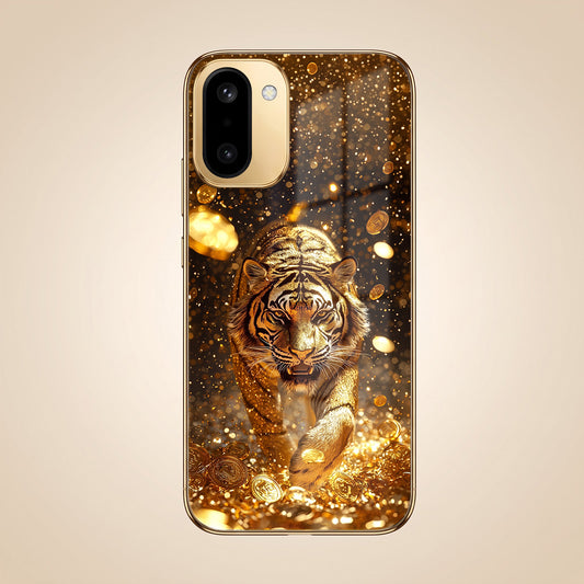 OnePlus 15R 5G Luxury Tiger Gold Electroplated Glass Phone Back Case
