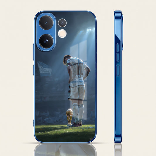 Vivo V60 5G Football Champion Blue Electroplated Glass Phone Back Case