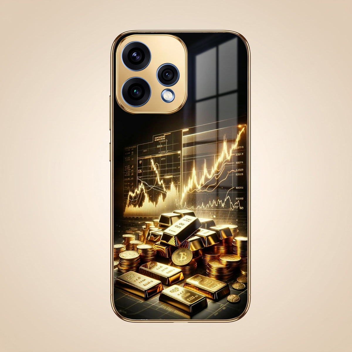 Oppo Reno 15 5G Luxury Wealth Trader Gold Electroplated Glass Phone Back Case