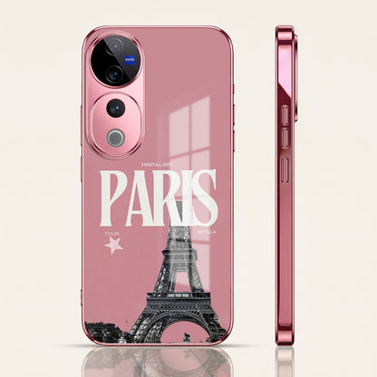Vivo V40 Pro 5G Luxury Paris Tower Pink Electroplated Glass Phone Back Case