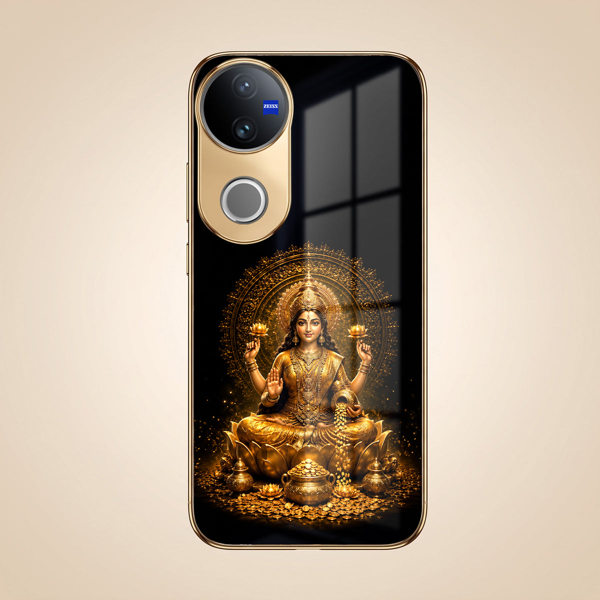 Vivo V50 5G Golden Maa Lakshmi Gold Electroplated Glass Phone Back Case