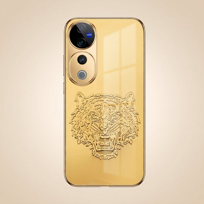Vivo V40 Pro 5G Golden Tiger Face Gold Electroplated Glass Phone Back Case