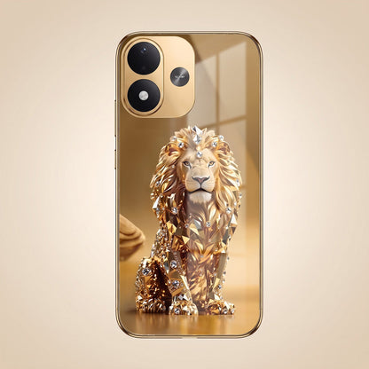 Redmi Note 17 5G Luxury Lion Gold Electroplated Glass Phone Back Case