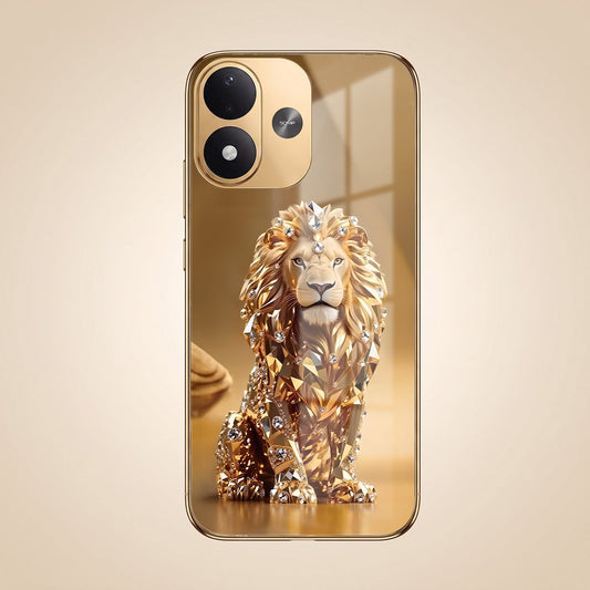 Redmi Note 17 5G Luxury Lion Gold Electroplated Glass Phone Back Case