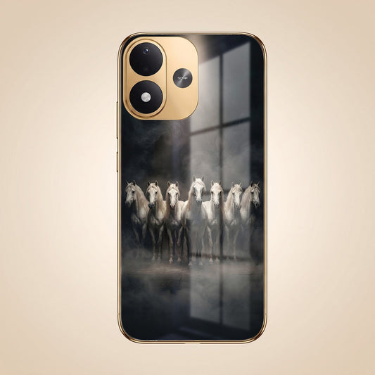 Redmi Note 17 5G Running Horses Gold Electroplated Glass Phone Back Case