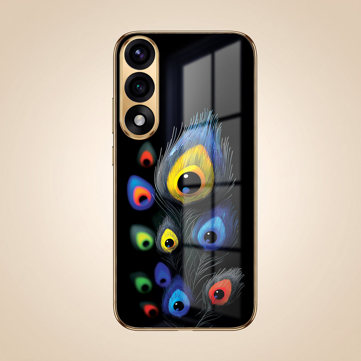 Oneplus Nord 5 5G Multi-Feather Peacock Gold Electroplated Glass Phone Back Case