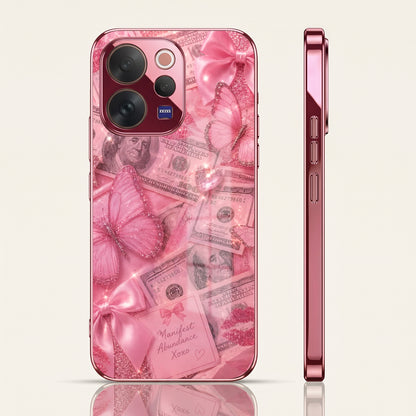 Vivo V70 5G Luxury Dollar Butterfly Pink Electroplated Glass Phone Back Case