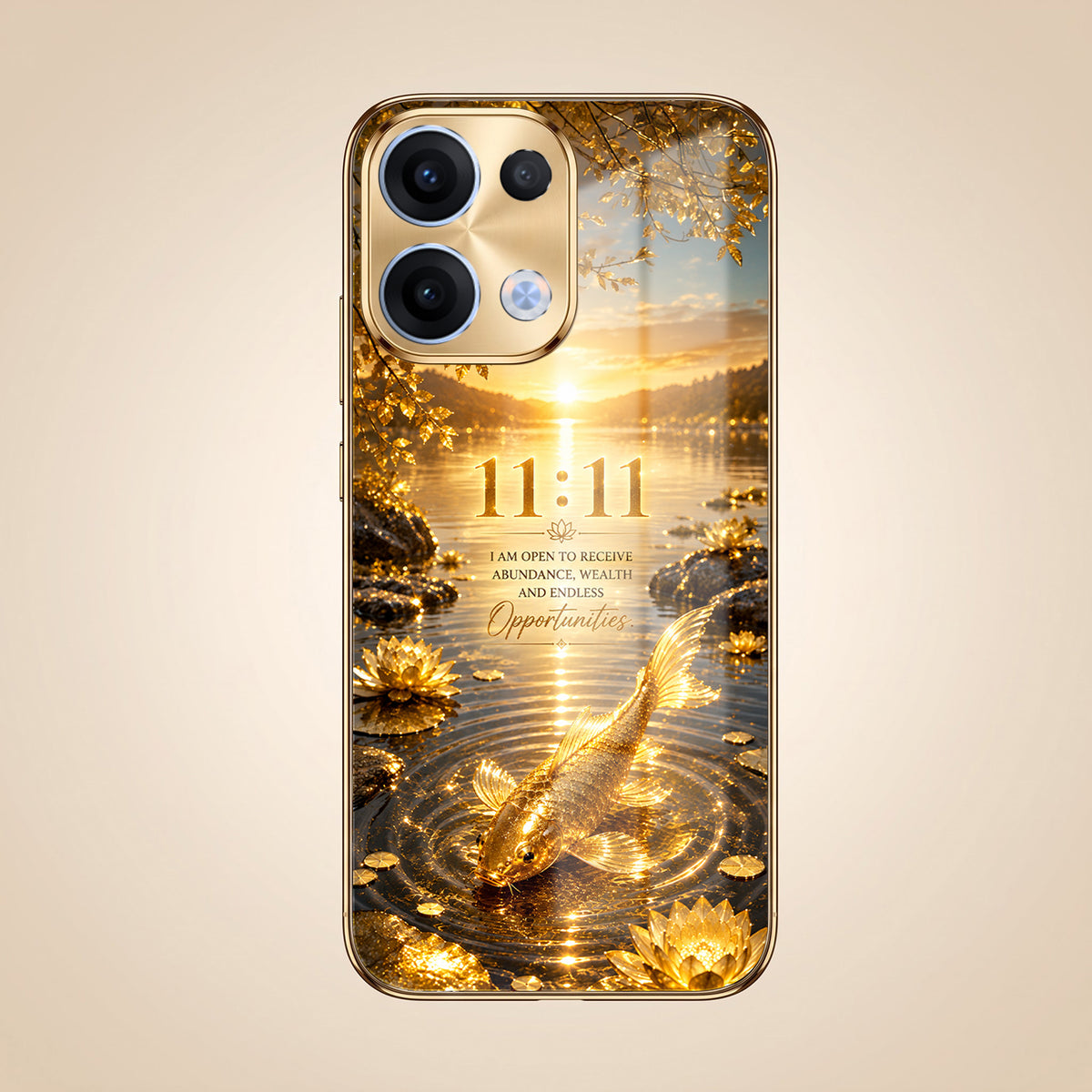 Oppo Reno 13 5G 11:11 Manifestation Gold Electroplated Glass Phone Back Case