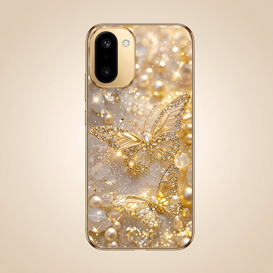 OnePlus 15R 5G Golden Butterfly Gold Electroplated Glass Phone Back Case