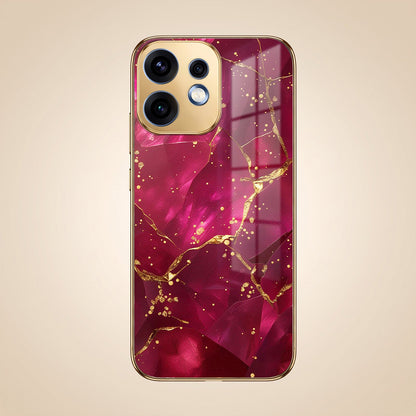 Oppo Reno 16 5G Luxury Crimson Marble Gold Electroplated Glass Phone Back Case