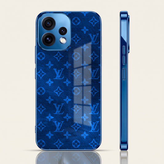 Oppo Reno 15 5G Luxury Monogram Blue Electroplated Glass Phone Back Case