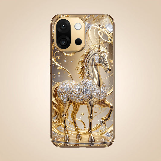 OnePlus 13s 5G Luxury Horse Texture Gold Electroplated Glass Phone Back Case