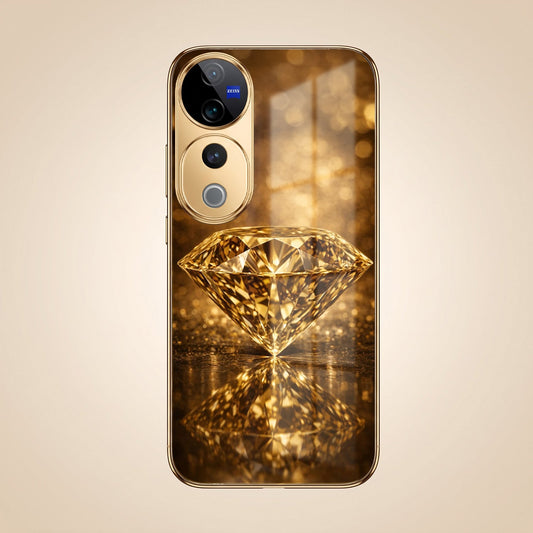 Vivo V40 Pro 5G Golden Diamond Gold Electroplated Glass Phone Back Case