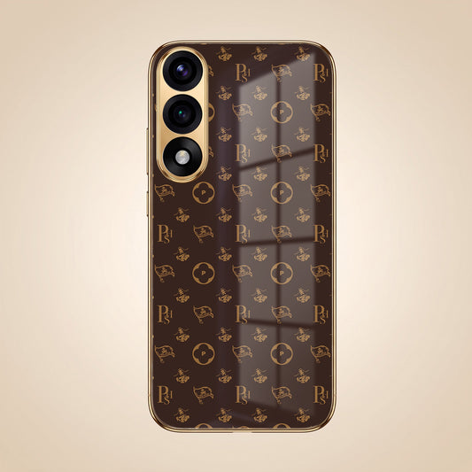Oneplus Nord 5 5G Luxury Monogram Brown Gold Electroplated Glass Phone Back Case