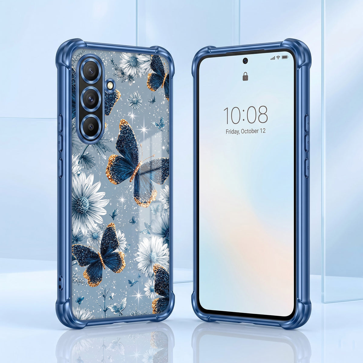 Samsung Galaxy A36 5G Blue Butterfly Floral Airbags Printed Back Case