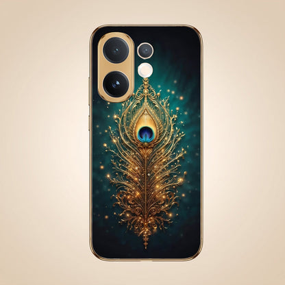 Vivo V60 5G Golden Peacock Feather Gold Electroplated Glass Phone Back Case